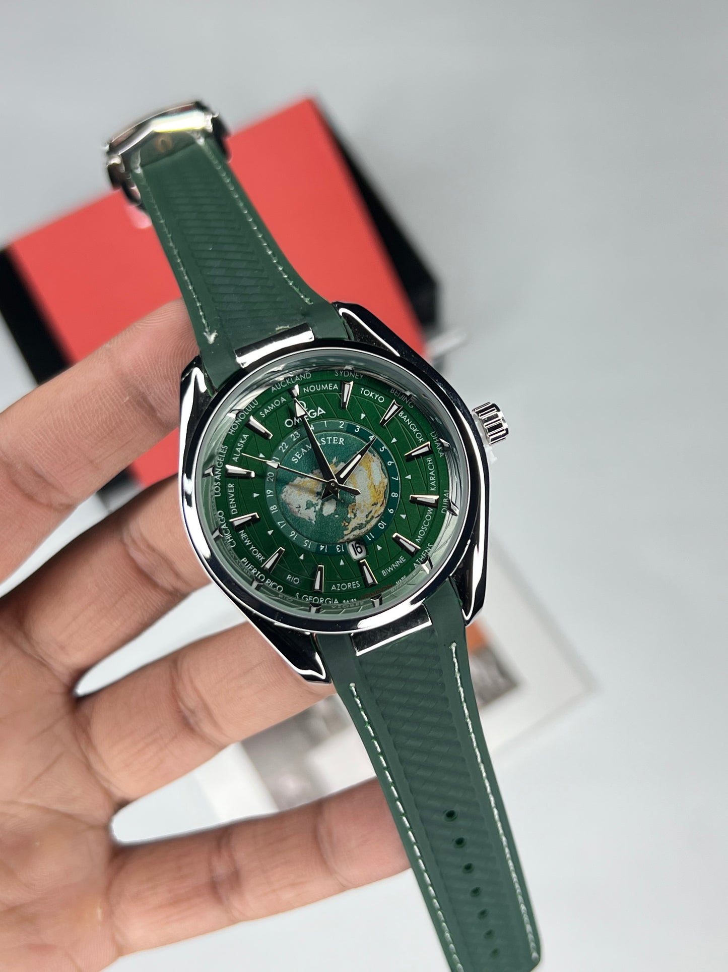 OMG Silver Case Green Dial