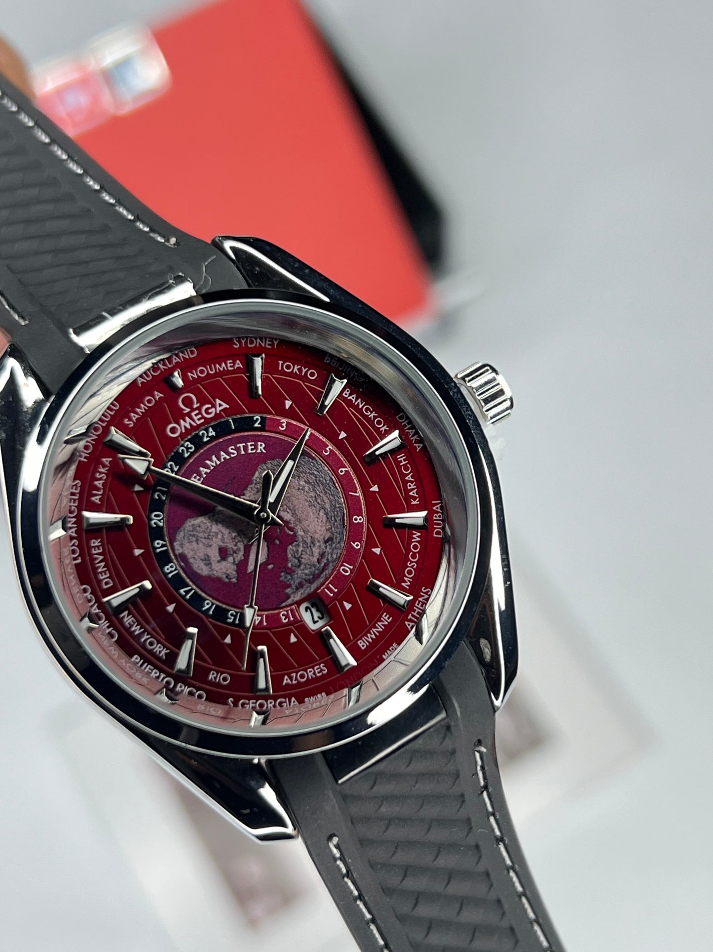 OMG silver Case Redwine Dial