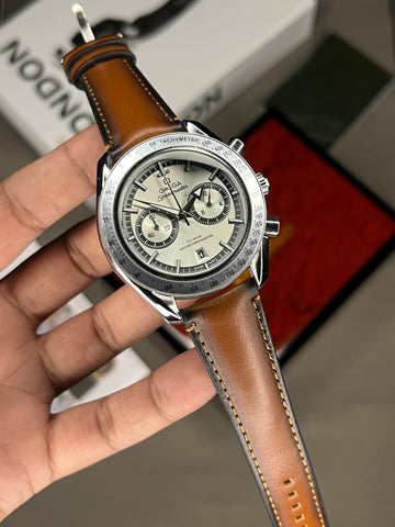 Omega SM Silver Dial Brown Strap