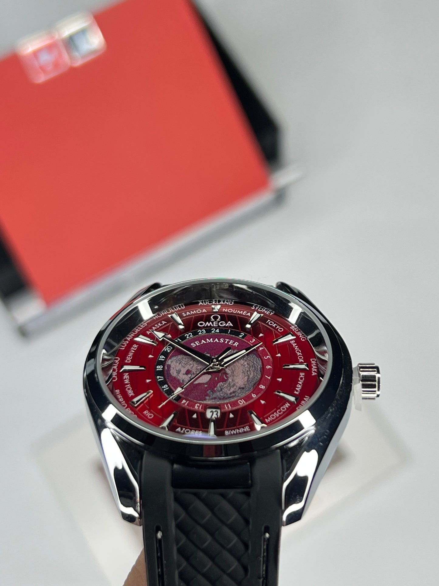 OMG silver Case Redwine Dial
